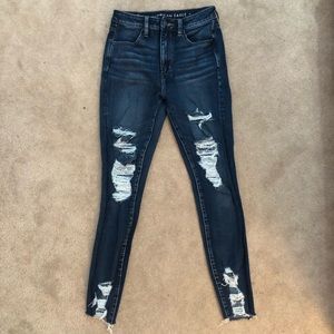 american eagle dark wash ripped skinny jeans